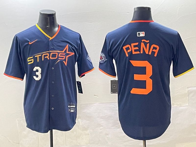 Men Houston Astros #3 Pena Drak Blue Three generations Joint Name 2025 Nike MLB Jersey style 4->houston astros->MLB Jersey